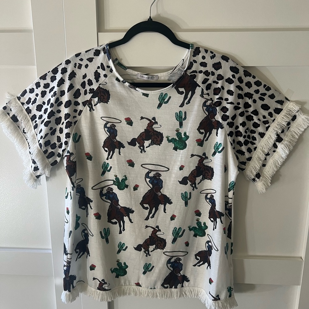 Western Print Fringe Tunic Top - Picture 3 of 6